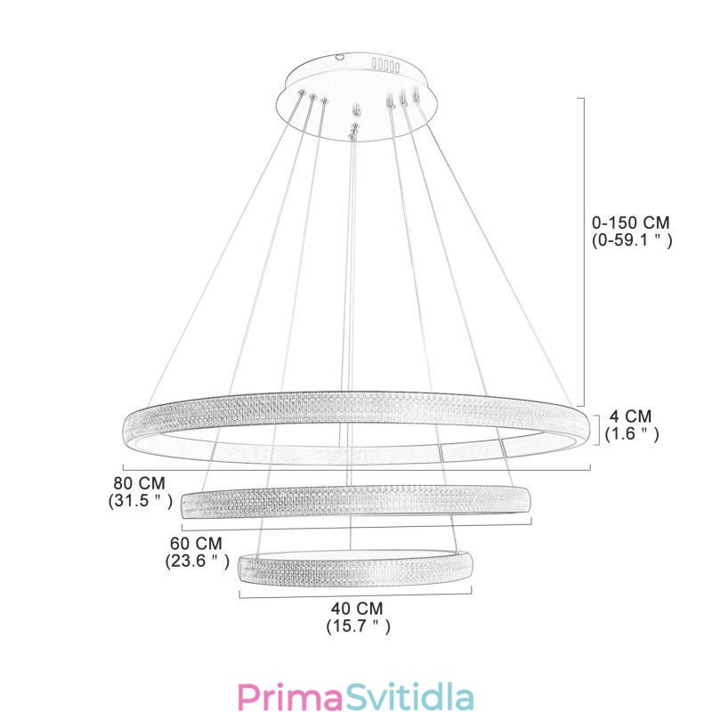 Moderní závěsné svítidlo akrylové 3 kroužky 80+60+40cm