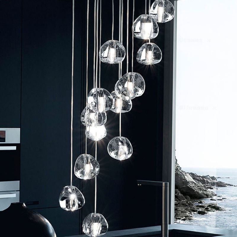 Moderní závěsné svítidlo Crystal Cluster Jedinečné duplexní schodiště se stíněním křišťálové lampy