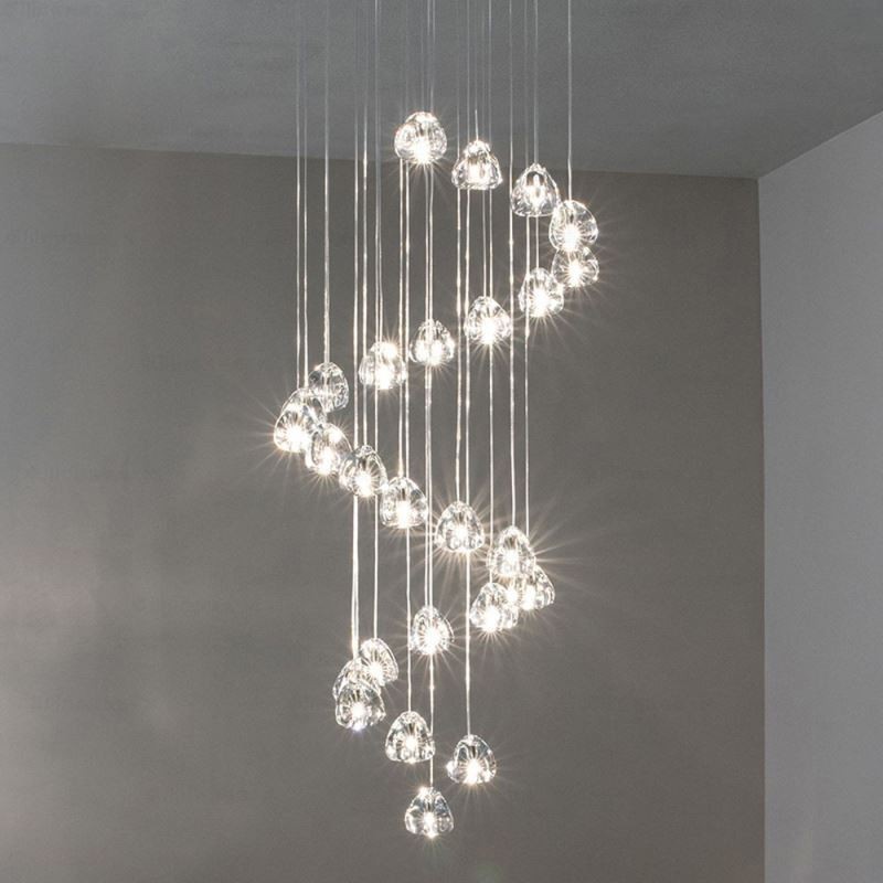 Moderní závěsné svítidlo Crystal Cluster Jedinečné duplexní schodiště se stíněním křišťálové lampy