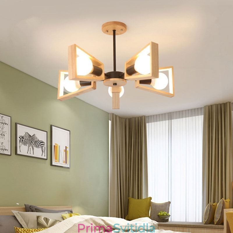 Moderní lustr ve tvaru vějíře Elegantní dřevěné závěsné svítidlo