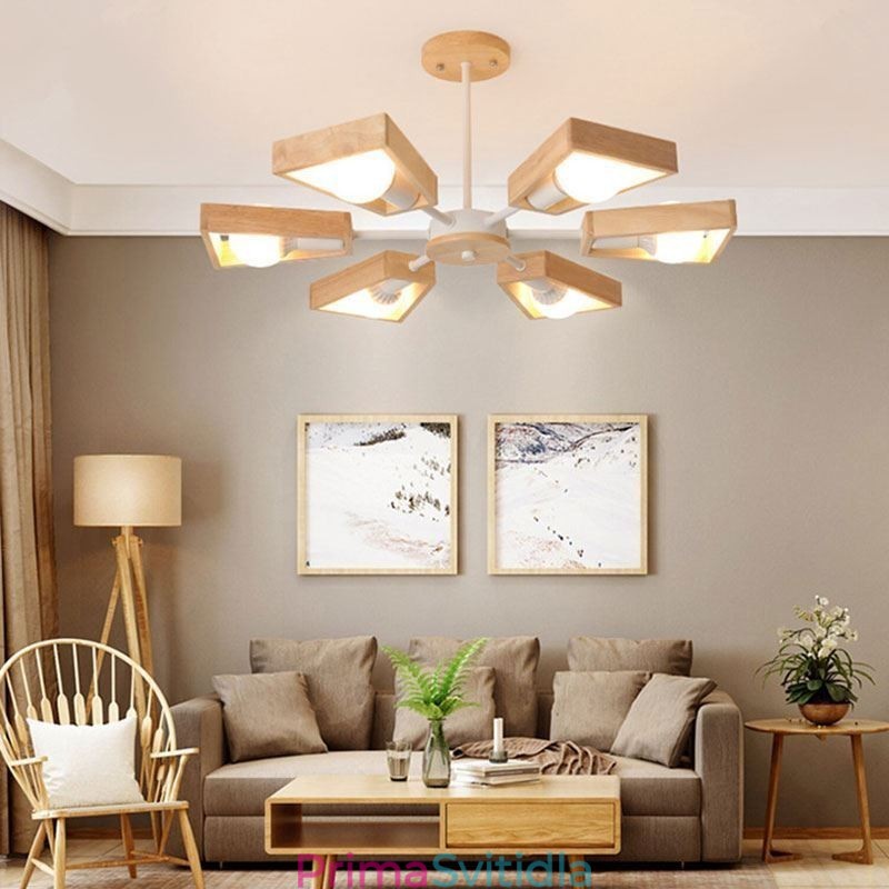 Moderní lustr ve tvaru vějíře Elegantní dřevěné závěsné svítidlo