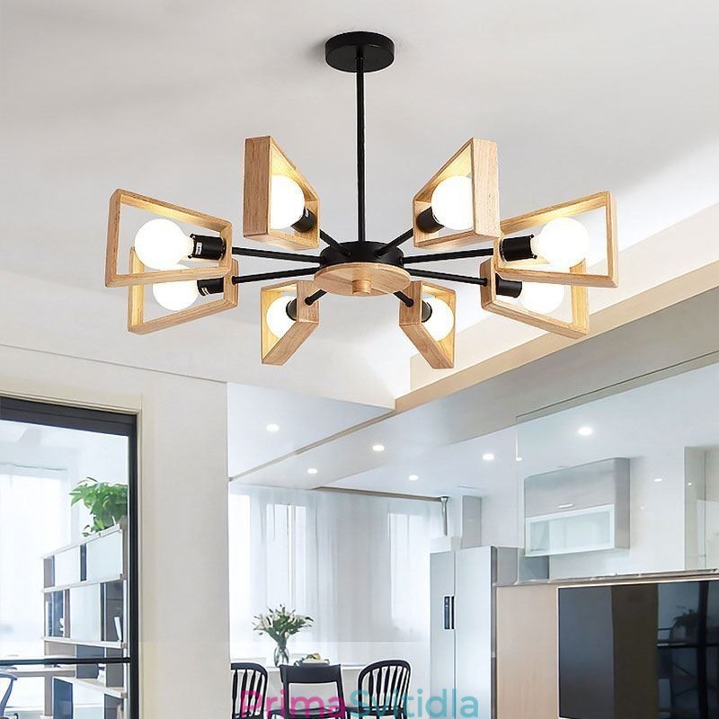 Moderní lustr ve tvaru vějíře Elegantní dřevěné závěsné svítidlo