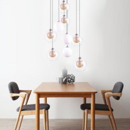 Přívěsek Light Glass Cluster Stropní světle zlatý nikl kartáčovaný + mléčná skleněná koule