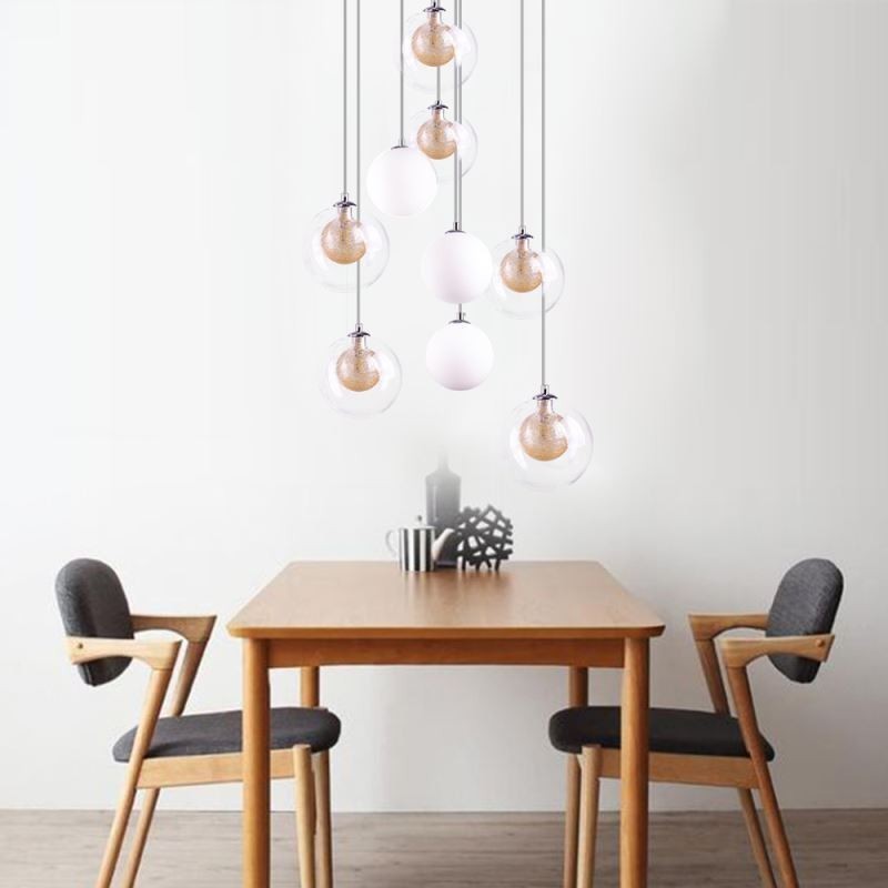 Přívěsek Light Glass Cluster Stropní světle zlatý nikl kartáčovaný + mléčná skleněná koule