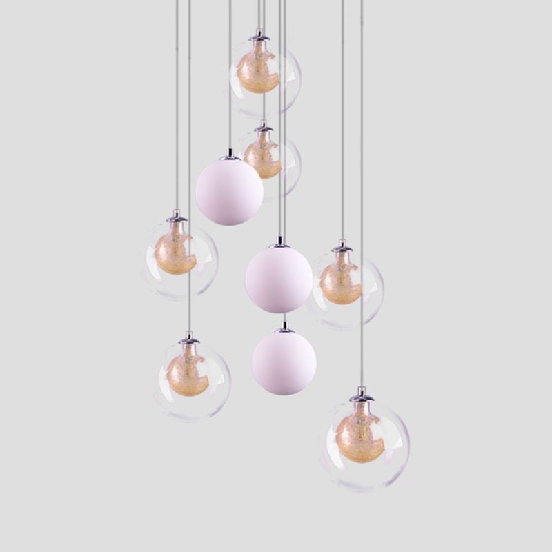 Přívěsek Light Glass Cluster Stropní světle zlatý nikl kartáčovaný + mléčná skleněná koule