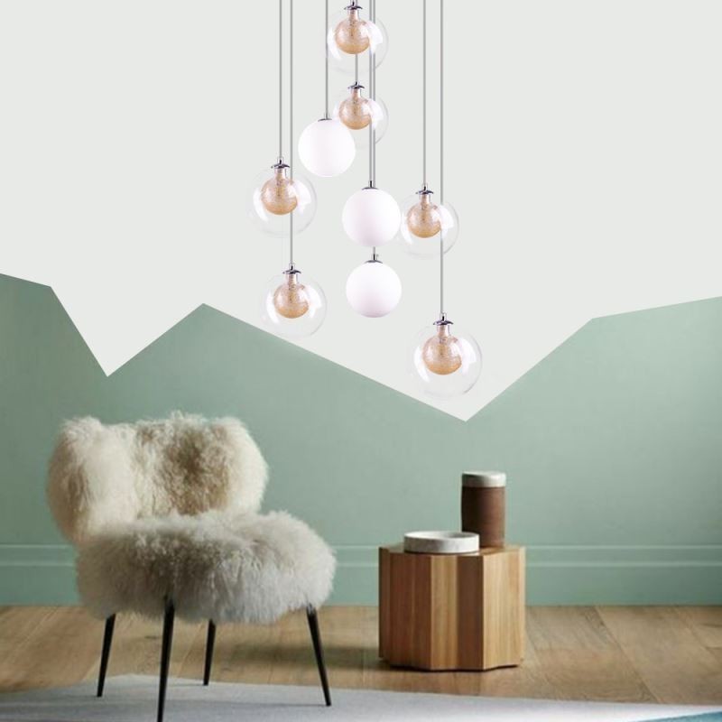 Přívěsek Light Glass Cluster Stropní světle zlatý nikl kartáčovaný + mléčná skleněná koule