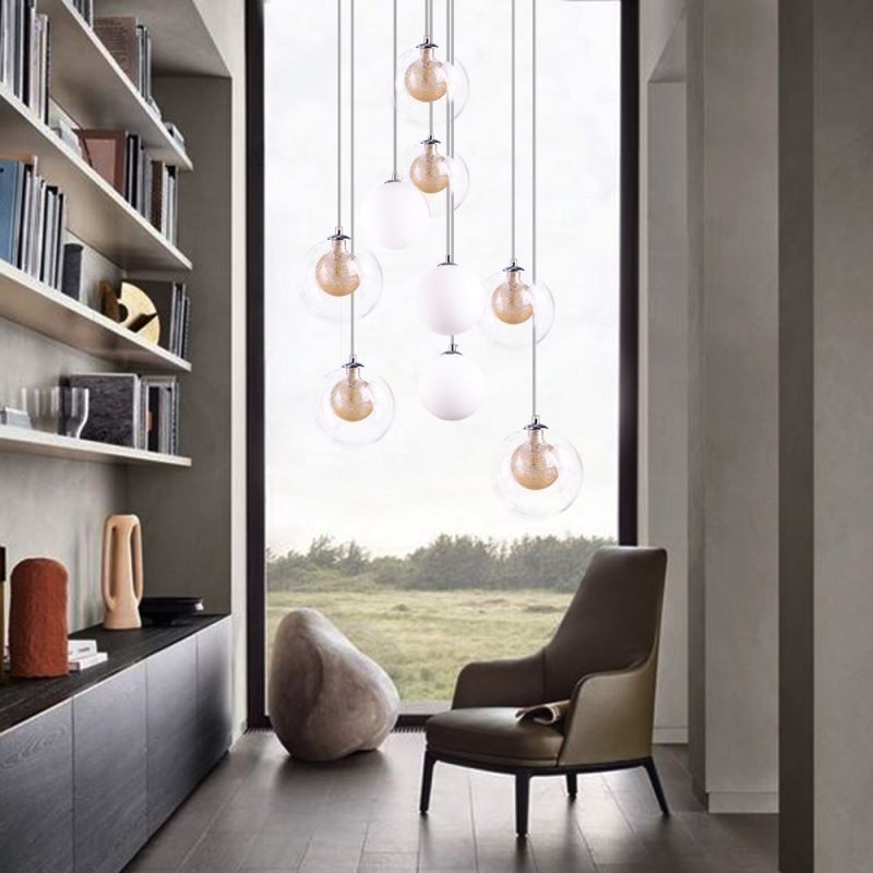 Přívěsek Light Glass Cluster Stropní světle zlatý nikl kartáčovaný + mléčná skleněná koule