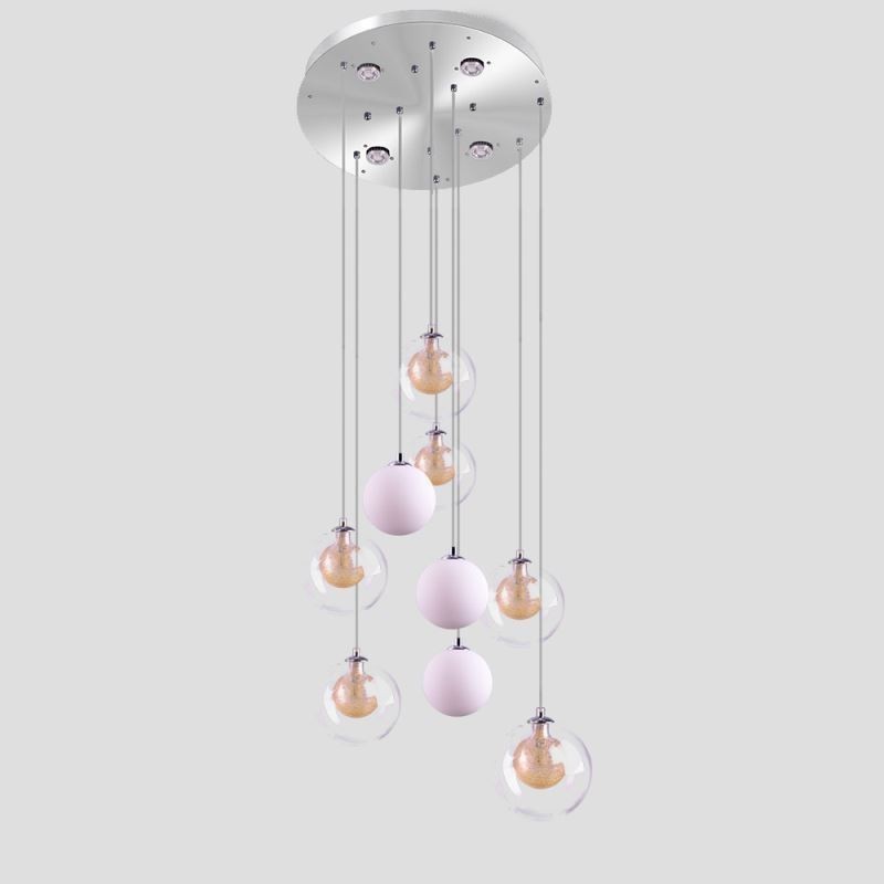 Přívěsek Light Glass Cluster Stropní světle zlatý nikl kartáčovaný + mléčná skleněná koule
