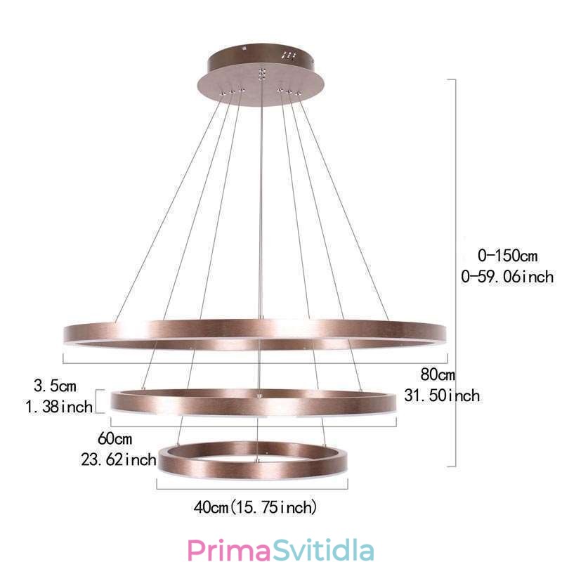 Závěsná lampa na kreslení Craft 3 kroužky 80+60+40cm