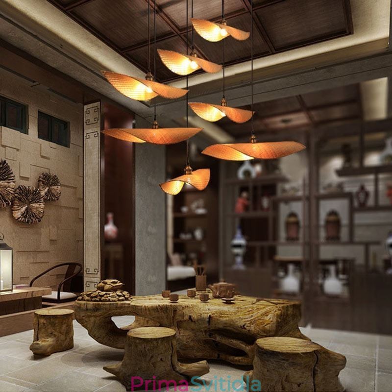 Creative Leaf Pendant Light Současné bambusové závěsné světlo osvětlení čajovny