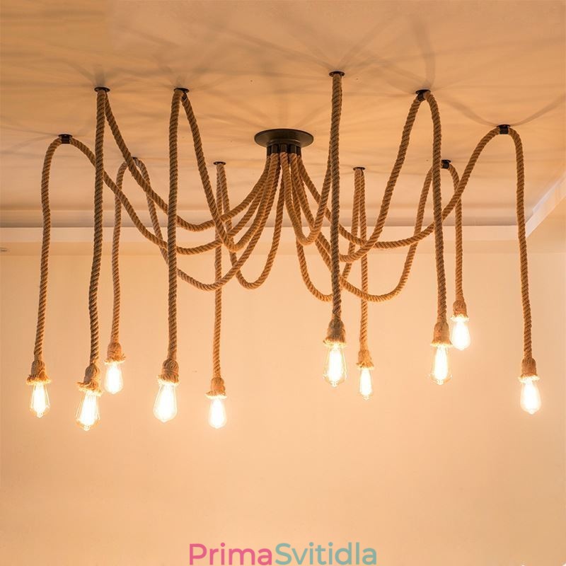 Retro Style 6 10hlavé závěsné světlo Konopný provazový lustr Vintage stropní svítidlo