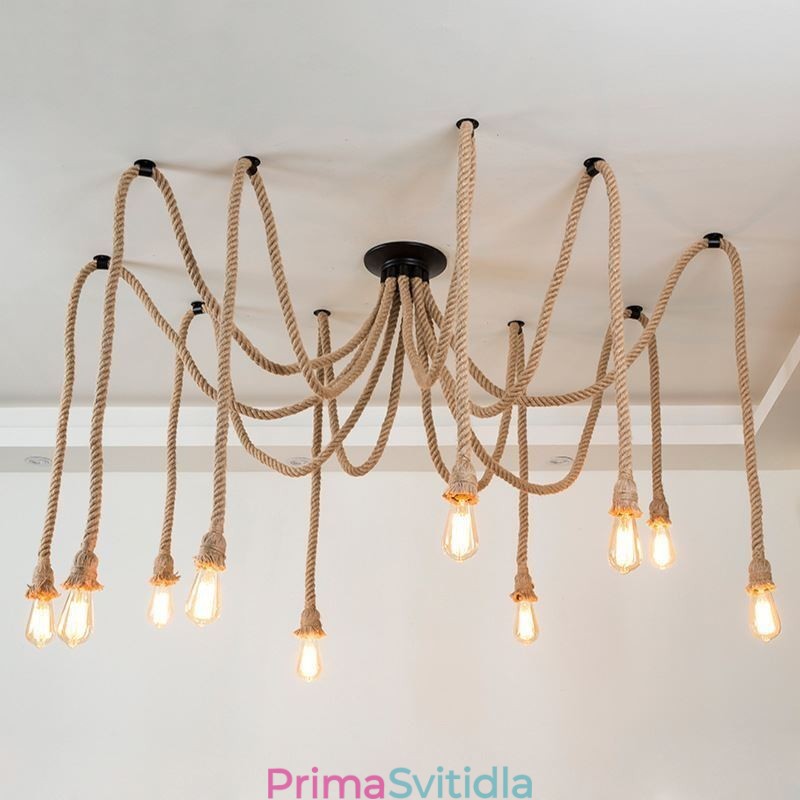 Retro Style 6 10hlavé závěsné světlo Konopný provazový lustr Vintage stropní svítidlo