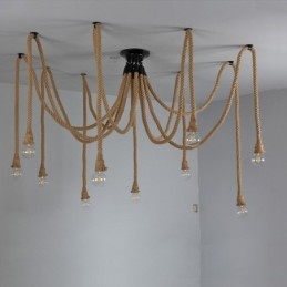 Retro Style 6 10hlavé závěsné světlo Konopný provazový lustr Vintage stropní svítidlo