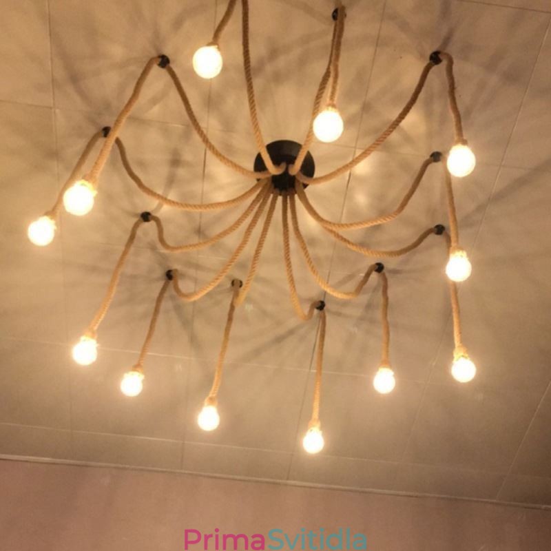 Retro Style 6 10hlavé závěsné světlo Konopný provazový lustr Vintage stropní svítidlo