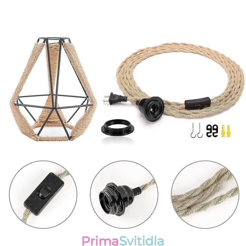 Retro závěsné světlo Konopné provazové stropní svítidlo 5M závěsný drát
