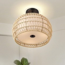 Zapuštěný držák z papírového lana, kulaté stínidlo 32 cm, 3 světla