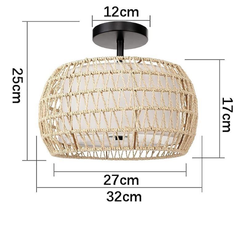 Zapuštěný držák z papírového lana, kulaté stínidlo 32 cm, 3 světla