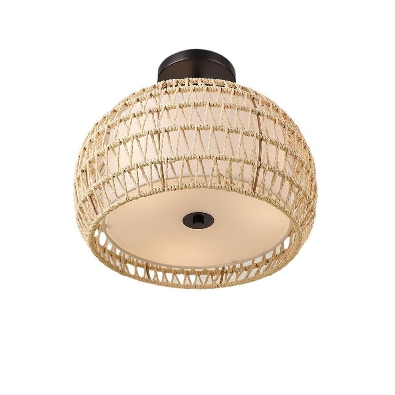 Zapuštěný držák z papírového lana, kulaté stínidlo 32 cm, 3 světla