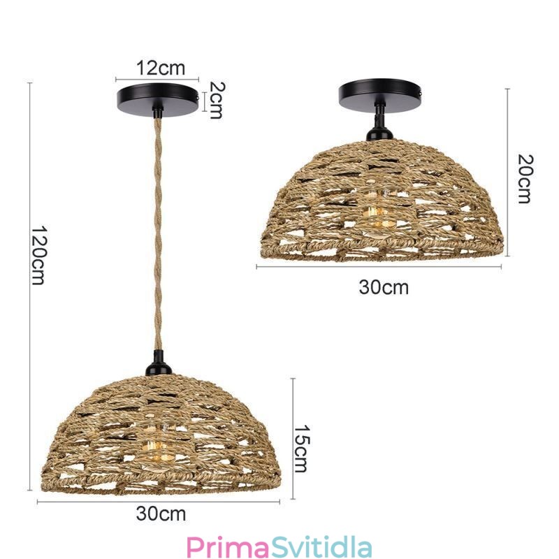 Country Retro přívěsek světlo ručně tkané papírové provazové stínidlo 30cm