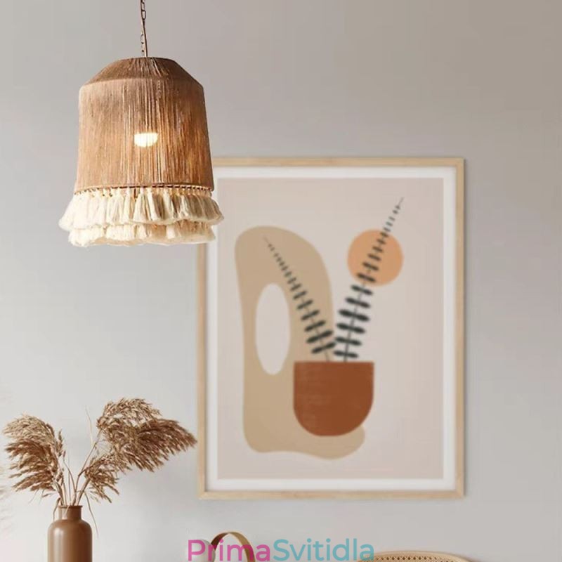 Rustikální závěsné světlo střapec z konopného lana v bohémském stylu Stropní světlo