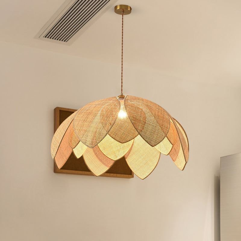Ratanové závěsné svítidlo Lotus Cafe Retro ratanové umělecké stropní svítidlo