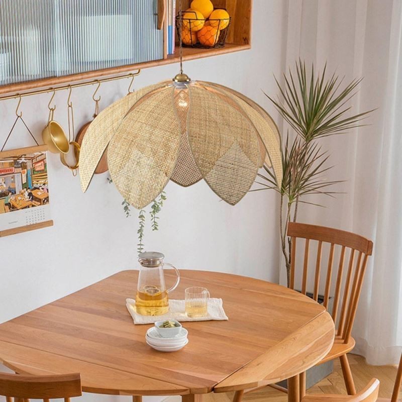 Ratanové závěsné svítidlo Lotus Cafe Retro ratanové umělecké stropní svítidlo