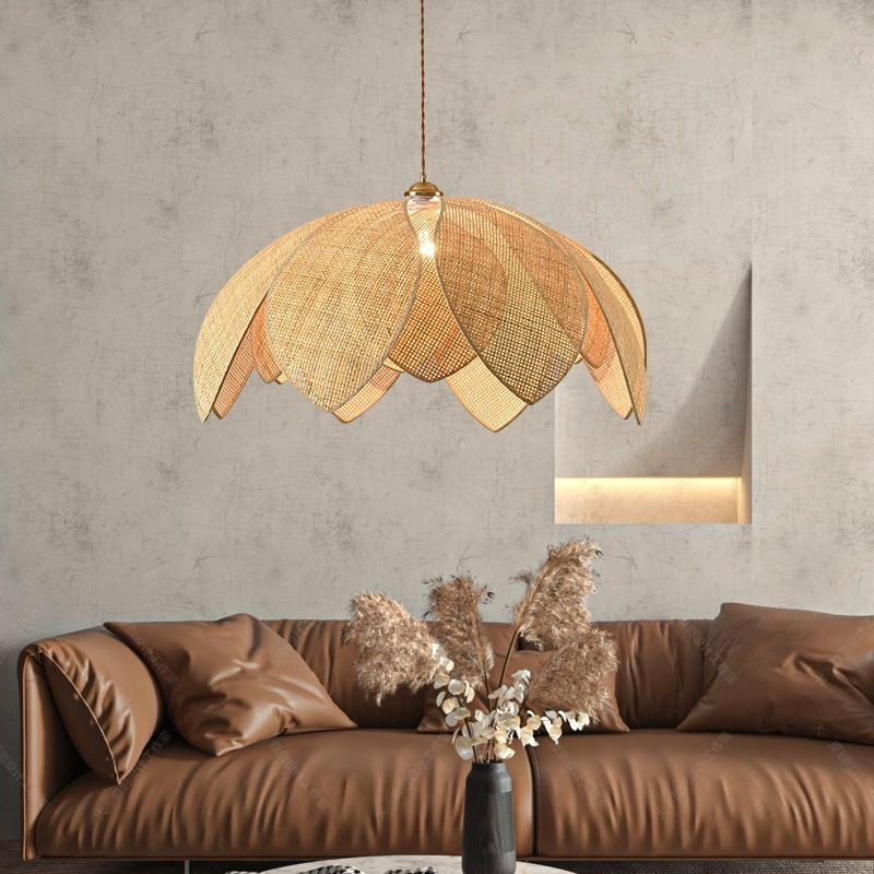 Ratanové závěsné svítidlo Lotus Cafe Retro ratanové umělecké stropní svítidlo