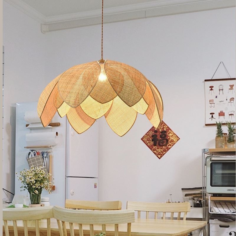 Ratanové závěsné svítidlo Lotus Cafe Retro ratanové umělecké stropní svítidlo