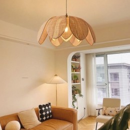 Ratanové závěsné svítidlo Lotus Cafe Retro ratanové umělecké stropní svítidlo