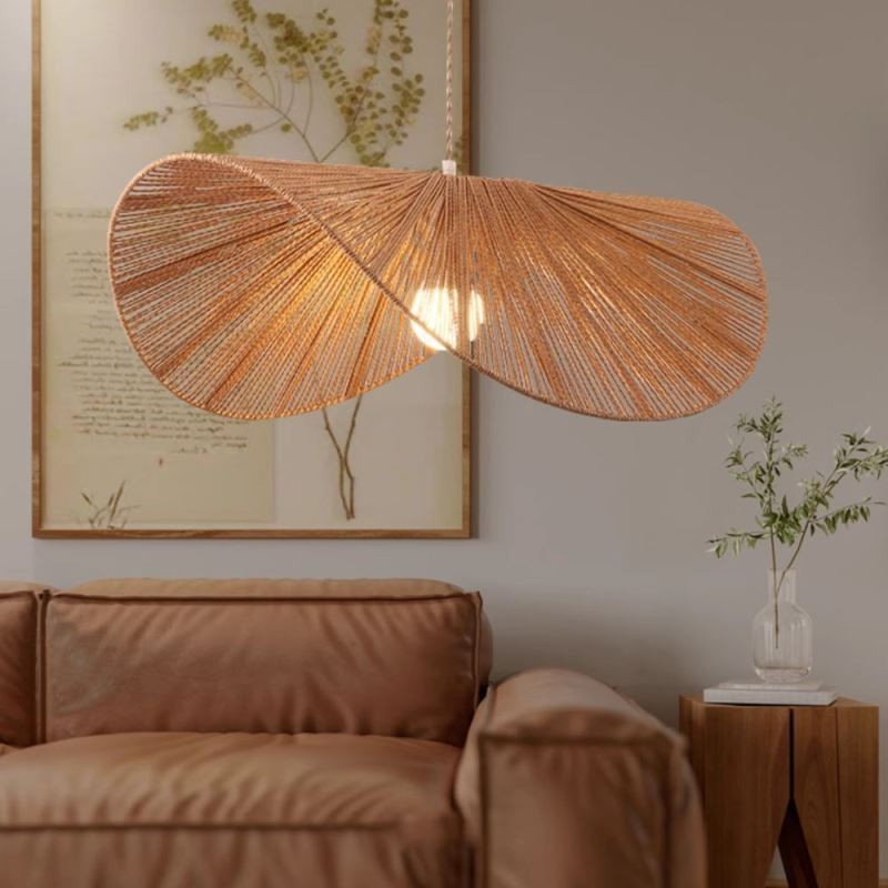 Retro závěsné světlo Creative Wabi Sabi Slaměný klobouk Konopné provazové stropní světlo