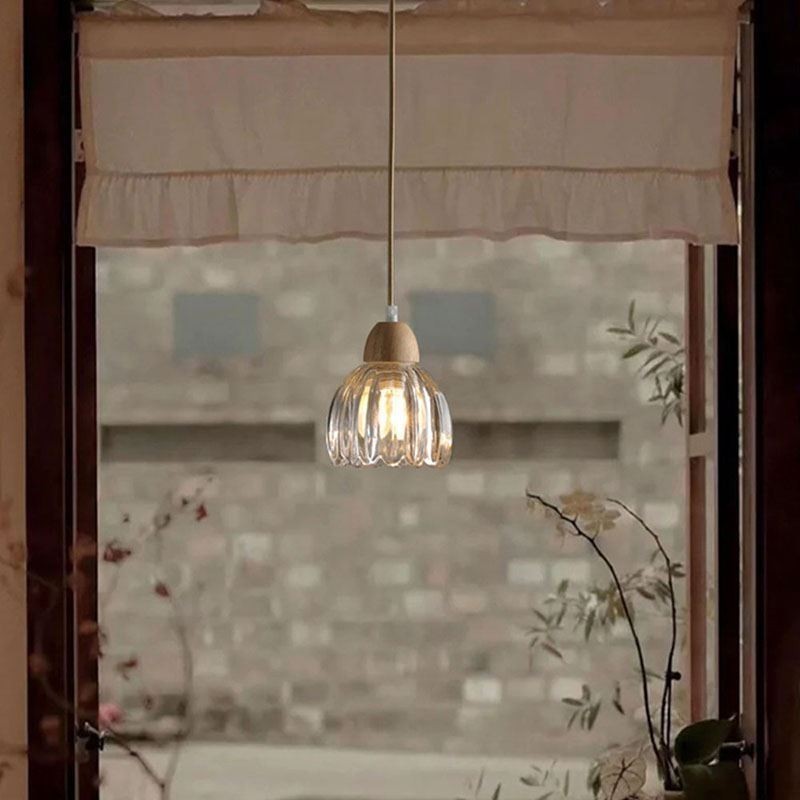 Skleněné závěsné svítidlo Retro pastorační styl Ostrovní stropní světlá kaučuková dřevěná dekorativní lampa