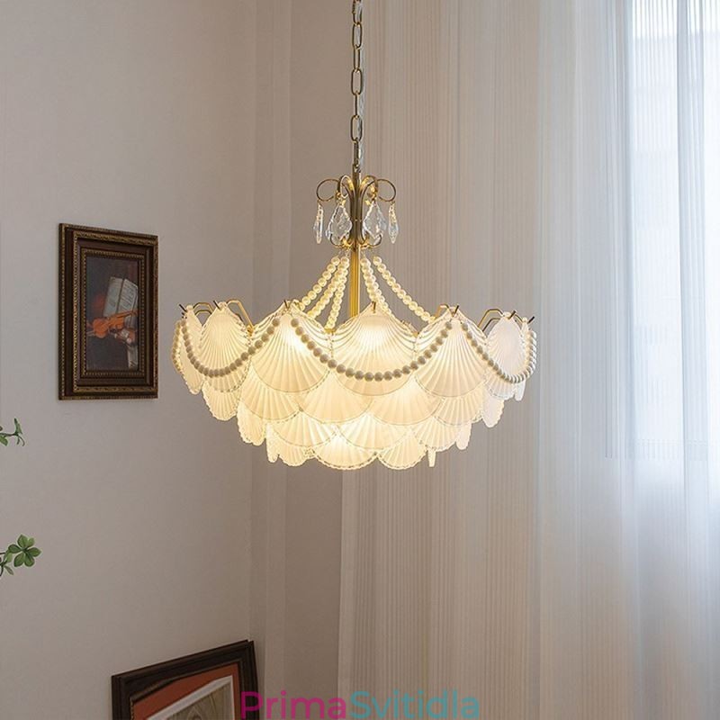 Evropské skleněné závěsné svítidlo Elegantní závěsné svítidlo s mušlemi