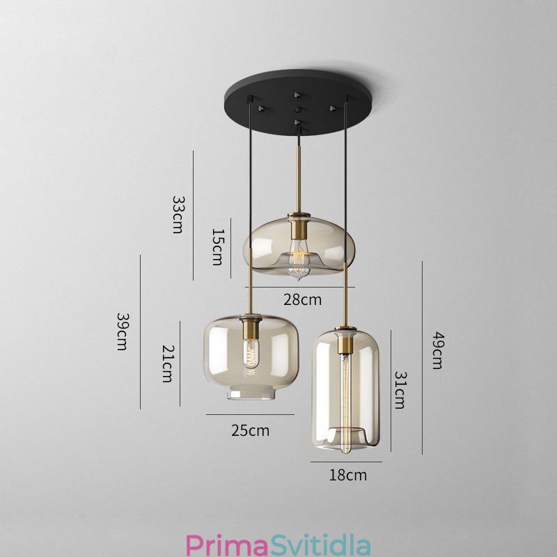 3 Lehké skleněné závěsné svítidlo Classic Cluster závěsné svítidlo Cafe
