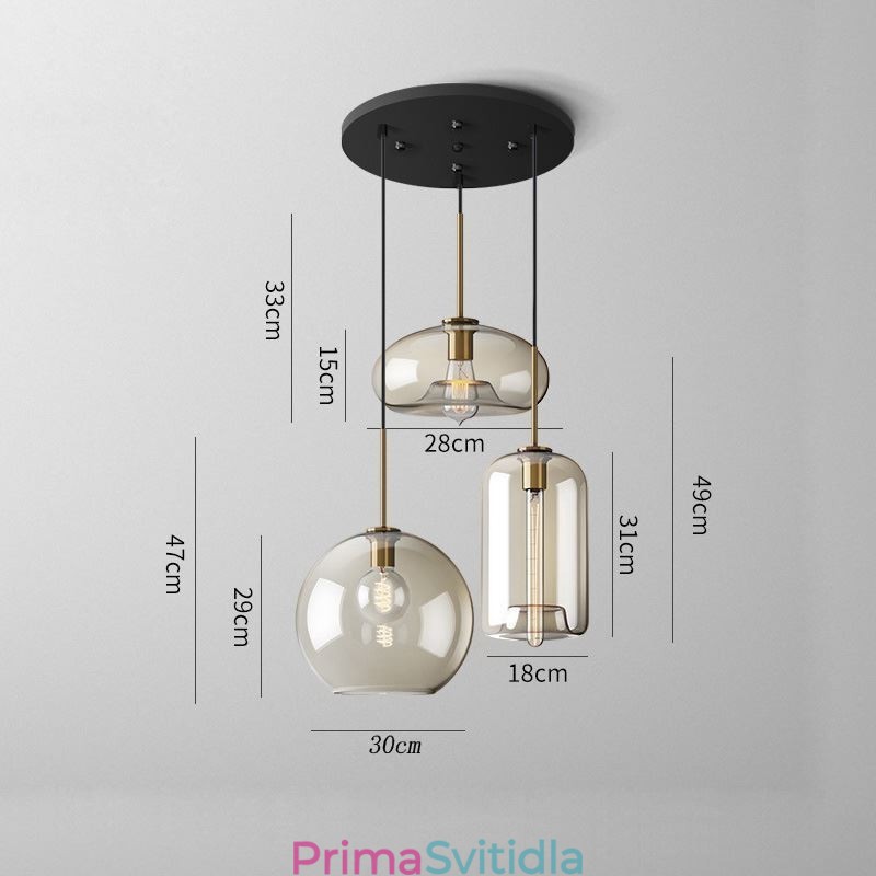 3 Lehké skleněné závěsné svítidlo Classic Cluster závěsné svítidlo Cafe