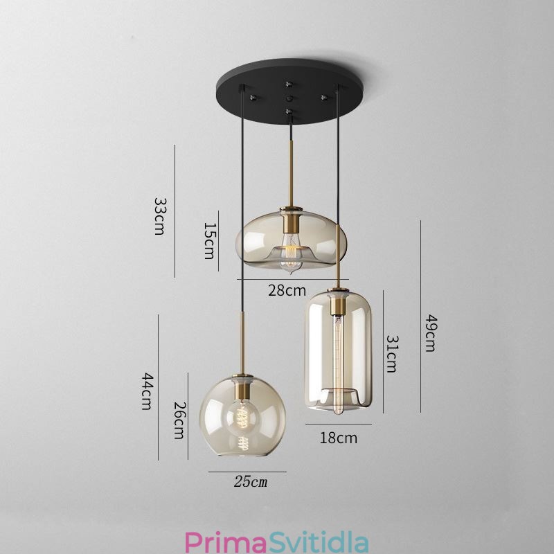 3 Lehké skleněné závěsné svítidlo Classic Cluster závěsné svítidlo Cafe
