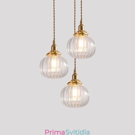 Skleněné závěsné světlo Čiré kulatá žebrovaná lampa ve tvaru dýně 1 světlo Skleněné závěsné světlo Čiré kulatá žebrovaná lampa ve tvaru dýně 1 světlo