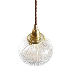 Skleněné závěsné světlo Čiré kulatá žebrovaná lampa ve tvaru dýně 1 světlo