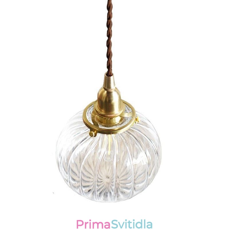 Skleněné závěsné světlo Čiré kulatá žebrovaná lampa ve tvaru dýně 1 světlo