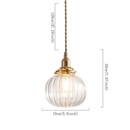 Skleněné závěsné světlo Čiré kulatá žebrovaná lampa ve tvaru dýně 1 světlo