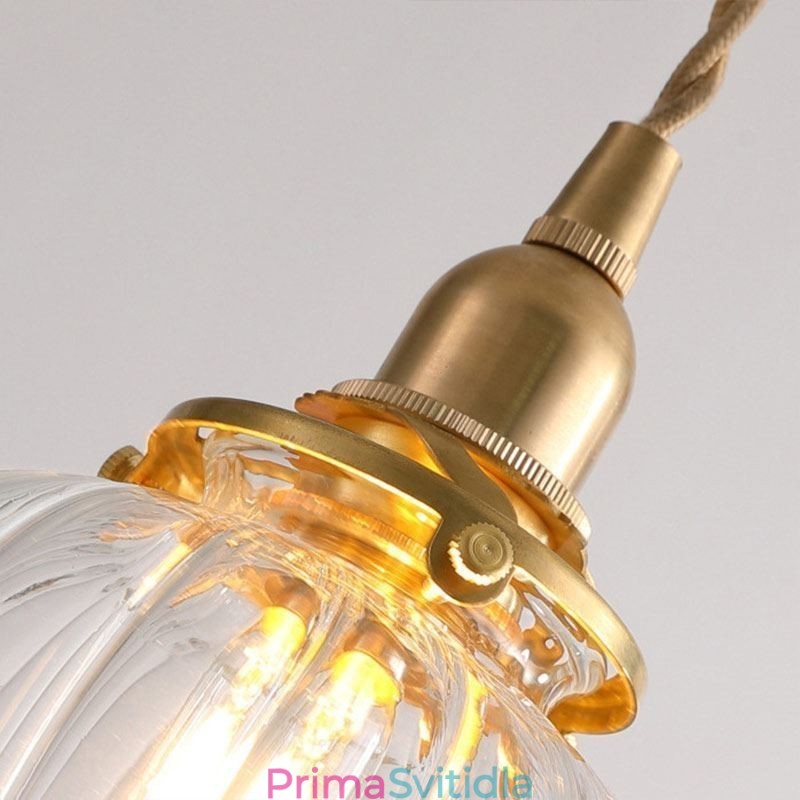 Skleněné závěsné světlo Čiré kulatá žebrovaná lampa ve tvaru dýně 1 světlo