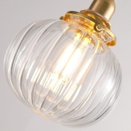 Skleněné závěsné světlo Čiré kulatá žebrovaná lampa ve tvaru dýně 1 světlo