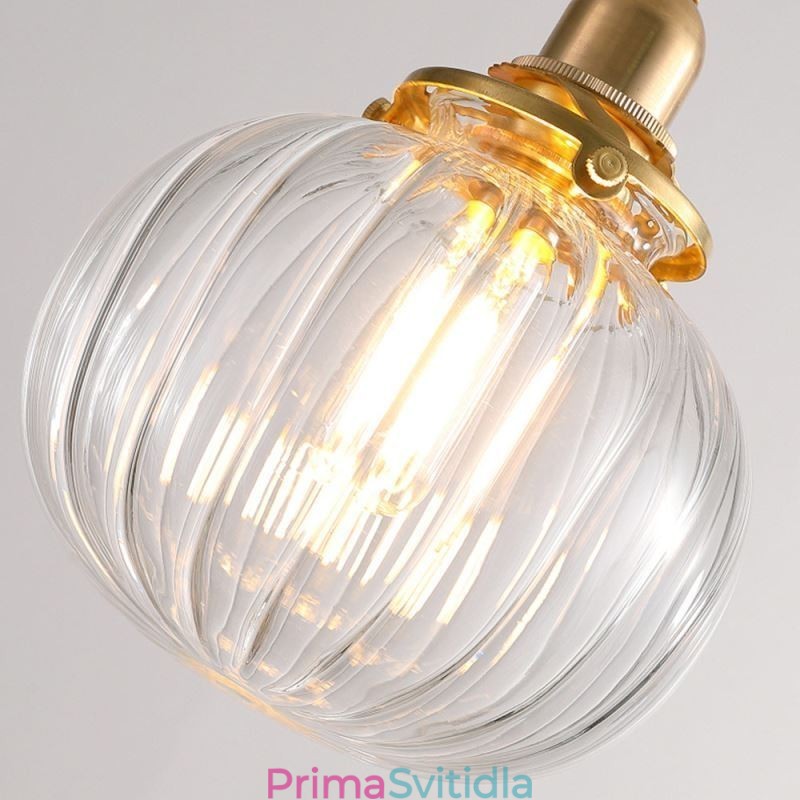 Skleněné závěsné světlo Čiré kulatá žebrovaná lampa ve tvaru dýně 1 světlo