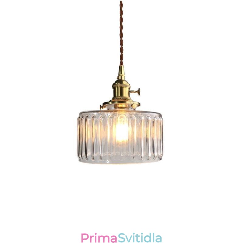 Jelly Jar čiré žebrované skleněné závěsné světlo s otočným spínačem