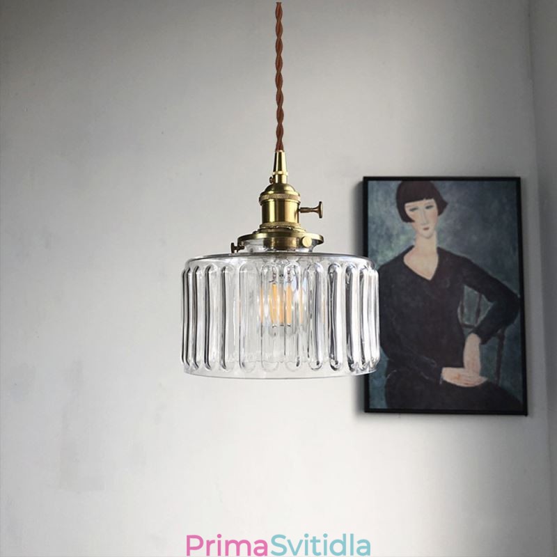 Jelly Jar čiré žebrované skleněné závěsné světlo s otočným spínačem