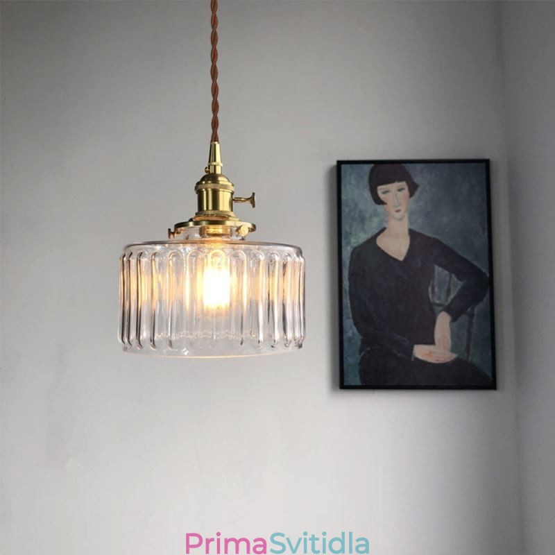 Jelly Jar čiré žebrované skleněné závěsné světlo s otočným spínačem