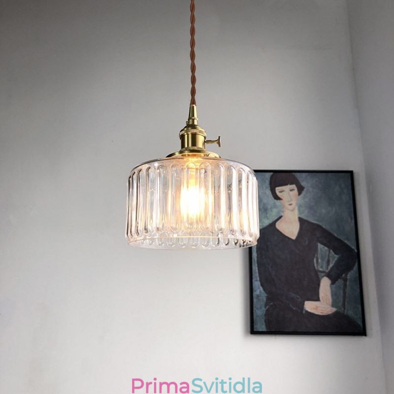 Jelly Jar čiré žebrované skleněné závěsné světlo s otočným spínačem