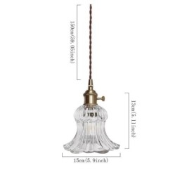 Závěsná lampa ve tvaru květiny z čirého žebrovaného skla s otočným spínačem