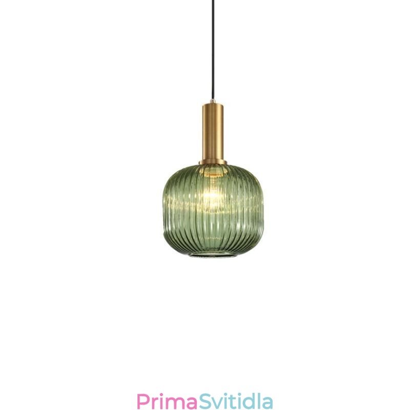 Závěsné svítidlo z žebrovaného skla s mosazným držákem