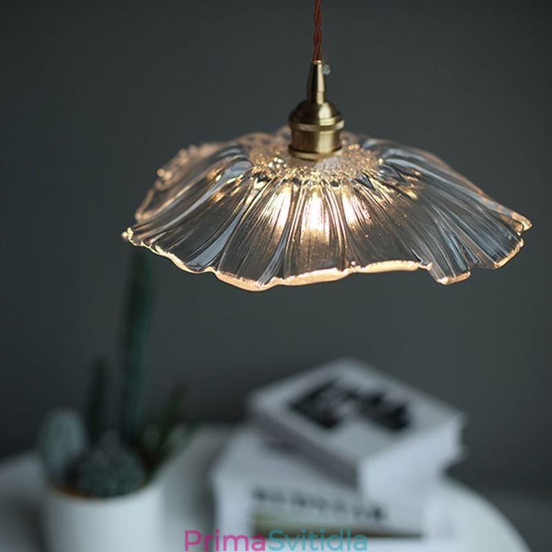 Lotus Leaf Žebrované čiré skleněné závěsné světlo Homestay Lamp