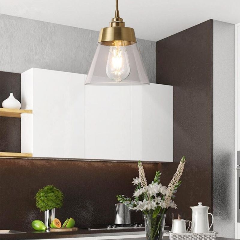 Nordic Retro závěsné světlo Skleněné stínidlo Domácí osvětlení Mosazný držák lampy Světlo